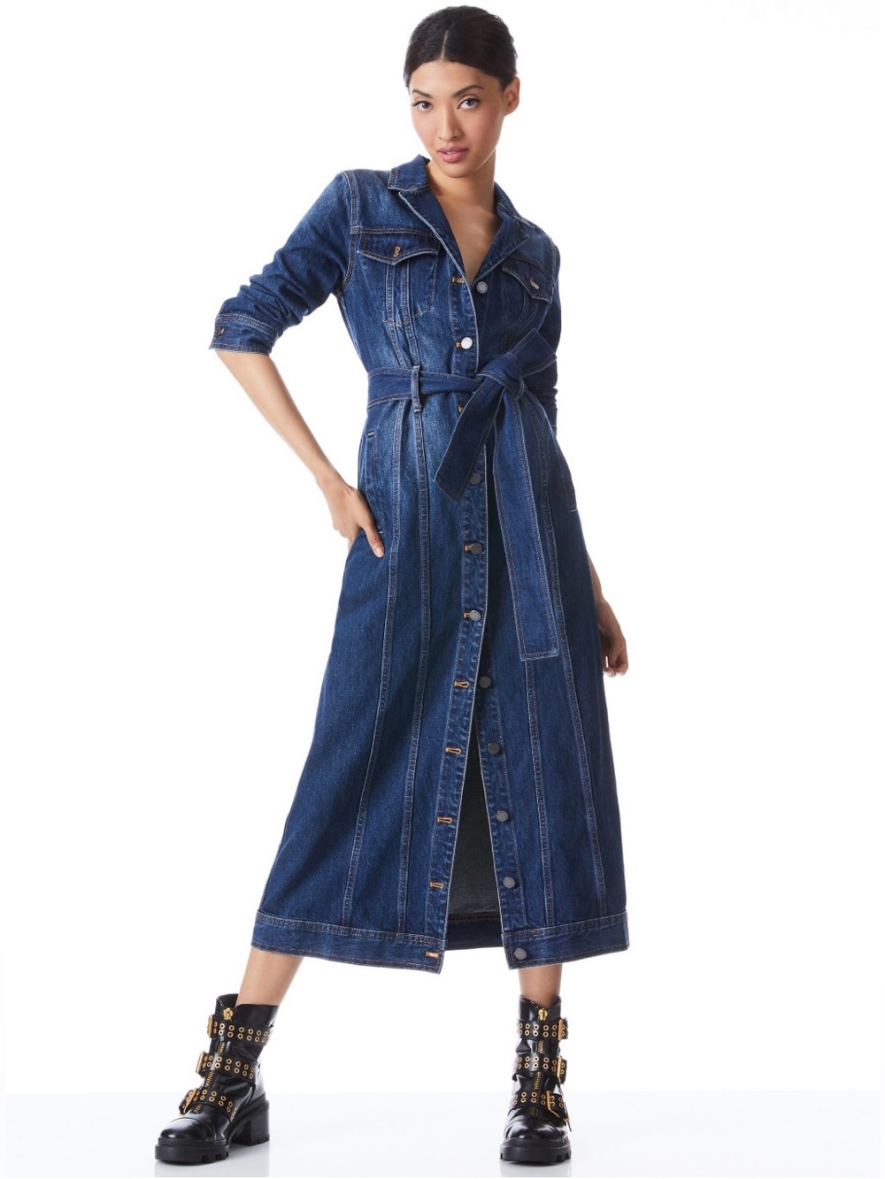 NWOT Alice + Olivia Daren Maxi Denim Jacket/Dress. Size XS - Picture 6 of 16